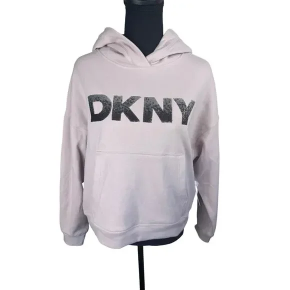 DKNY Sport Women's Sequin Pullover Fleece Hoodie ALLURE NWT SIZE L - Picture 4 of 12
